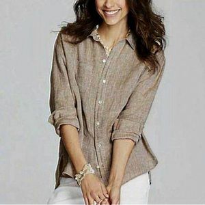 J Jill Love Linen Essential Shirt Heathered Brown Button Up Top